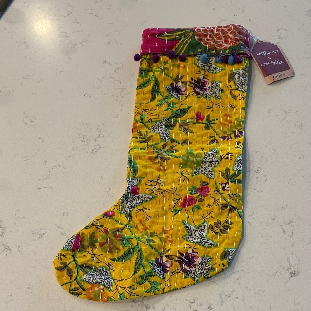 NWT KANTHA Colorful Floral Quilted Stocking